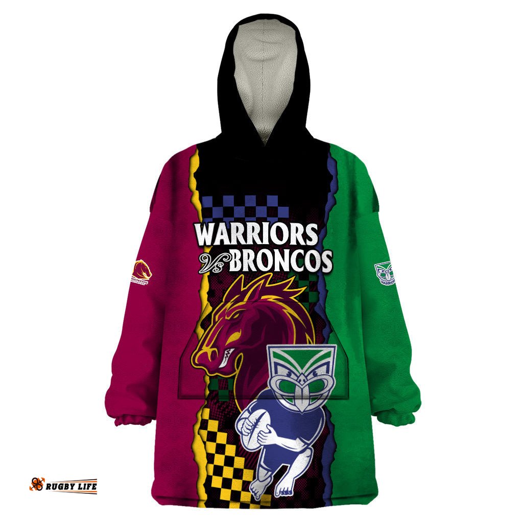 nrl combine warriors and broncos wearable blanket hoodie sporty style