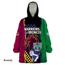 nrl combine warriors and broncos wearable blanket hoodie sporty style