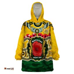 matildas anzac day 2024 wearable blanket hoodie australian army we will remember them aboriginal art
