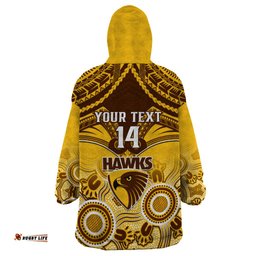 personalised hawthorn football wearable blanket hoodie hawks aboriginal mix polynesian pattern