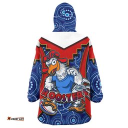 roosters rugby snug hoodie custom rooster with rugby ball aboriginal dot painting personalised player and number oodie blanket