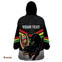 personalised panthers rugby 2024 wearable blanket hoodie mascot with trophy go champions aboriginal art