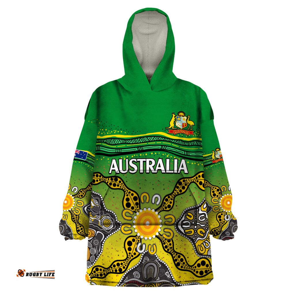 custom text and number australia cricket wearable blanket hoodie aboriginal dots style