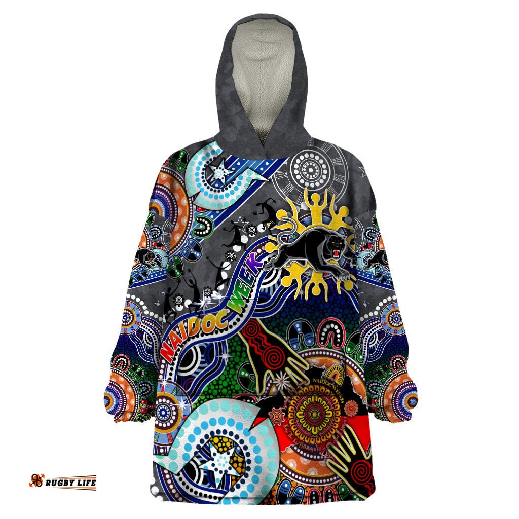 personalised panthers naidoc week 2024 wearable blanket hoodie australia aboriginal dot painting dt02
