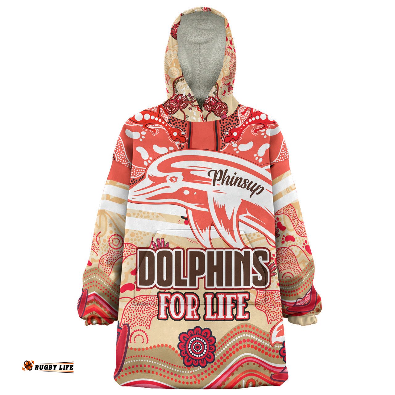 Redcliffe Dolphins Custom Snug Hoodie - Redcliffe Dolphins For Life With Aboriginal Style Snug Hoodie