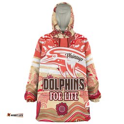 Redcliffe Dolphins Custom Snug Hoodie - Redcliffe Dolphins For Life With Aboriginal Style Snug Hoodie
