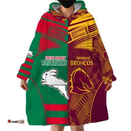 custom nrl rabbitohs and broncos wearable blanket hoodie sporty style