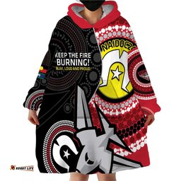 custom afl essendon naidoc week wearable blanket hoodie keep the fire burning indigenous art
