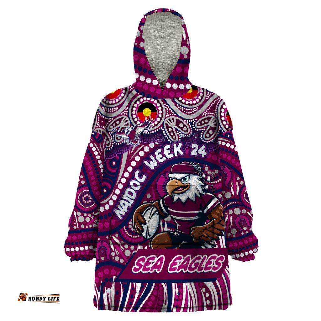 custom australia naidoc week 2024 wearable blanket hoodie sea eagles mascot keep the fire burning dt02
