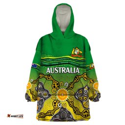 australia cricket wearable blanket hoodie aboriginal dots style