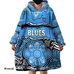 custom text and number blues rugby aboriginal wearable blanket hoodie new south wales state of origin