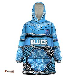 custom text and number blues rugby aboriginal wearable blanket hoodie new south wales state of origin