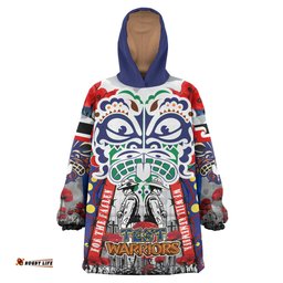 New Zealand Warriors Anzac Watercolor Custom Snug Hoodie - Remembrance New Zealand Warriors With Maori Tino Rangatiratanga Flag Oodie Blanket