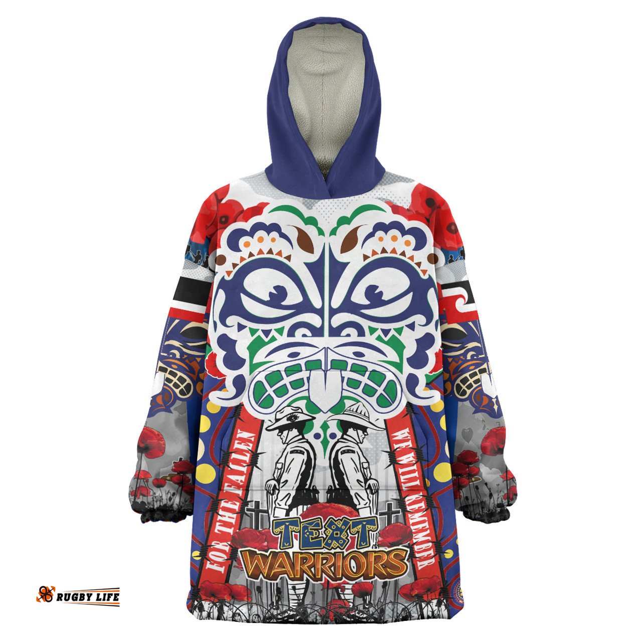 New Zealand Warriors Anzac Watercolor Custom Snug Hoodie - Remembrance New Zealand Warriors With Maori Tino Rangatiratanga Flag Oodie Blanket
