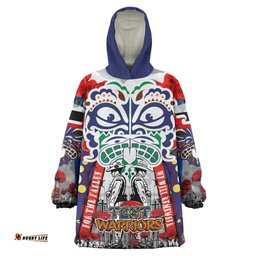 New Zealand Warriors Anzac Watercolor Custom Snug Hoodie - Remembrance New Zealand Warriors With Maori Tino Rangatiratanga Flag Oodie Blanket