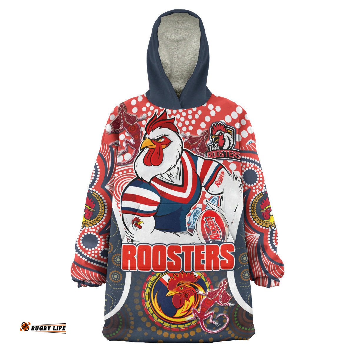 roosters rugby snug hoodie custom mighty roosters with aboriginal art personalised player and number oodie blanket