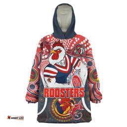 roosters rugby snug hoodie custom mighty roosters with aboriginal art personalised player and number oodie blanket