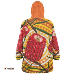 Australia Flowers Aboriginal Snug Hoodie - Aboriginal Dot Painting With Red Banksia Flower Snug Hoodie