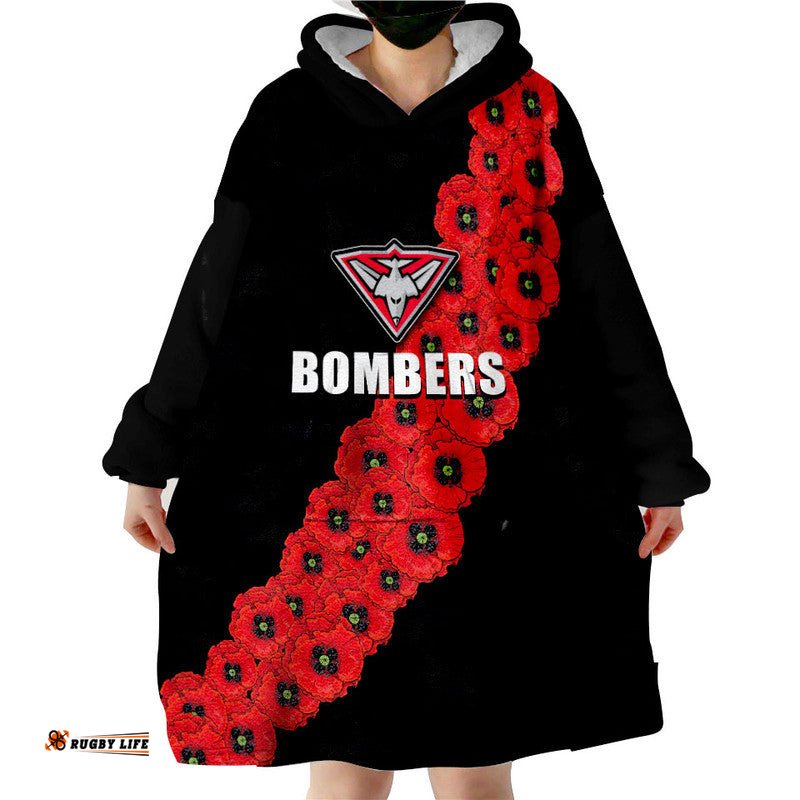afl bombers wearable blanket hoodie anzac day poppy flowers jersey