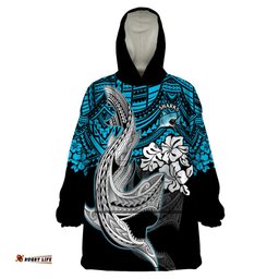 custom sharks rugby wearable blanket hoodie hibiscus and sharkies tattoo with polynesian pattern