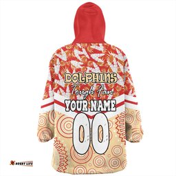 Redcliffe Dolphins Snug Hoodie - Tropical Patterns And Dot Painting Eat Sleep Rugby Repeat