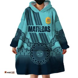 custom australia matildas wearable blanket hoodie aussie aboriginal turquoise version