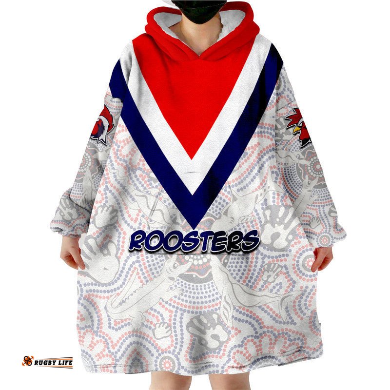 roosters rugby wearable blanket hoodie aboriginal