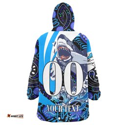 Cronulla-Sutherland Sharks Snug Hoodie - Custom Angry Cronulla-Sutherland Sharks Team with Aboriginal Inspired Dot Painting Player And Number Oodie Blanket