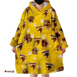 custom personalised hawks football hawthorn premiers tropical flowers simple wearable blanket hoodie