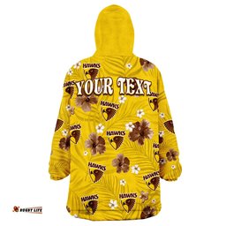 custom personalised hawks football hawthorn premiers tropical flowers simple wearable blanket hoodie