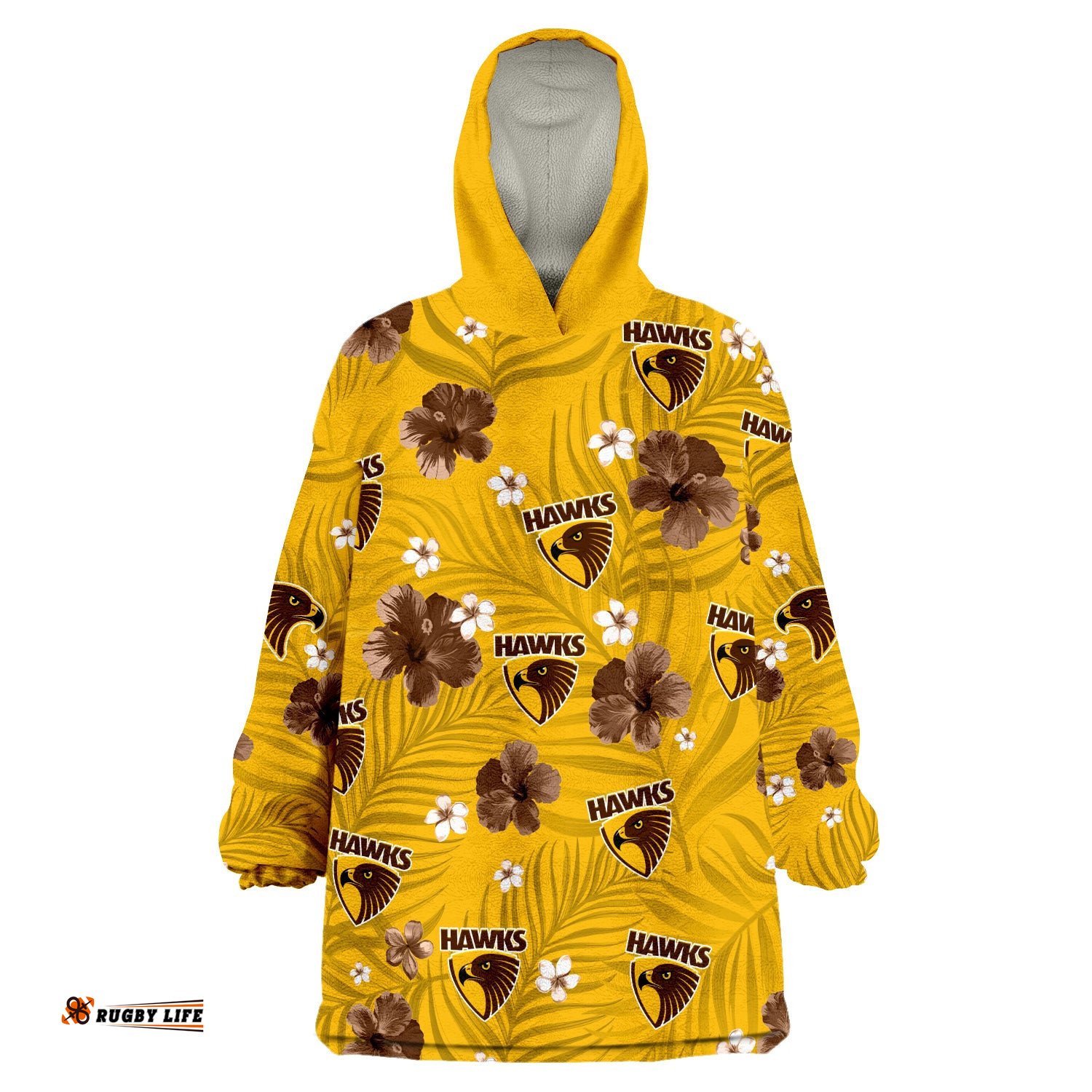 custom personalised hawks football hawthorn premiers tropical flowers simple wearable blanket hoodie