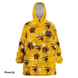 custom personalised hawks football hawthorn premiers tropical flowers simple wearable blanket hoodie