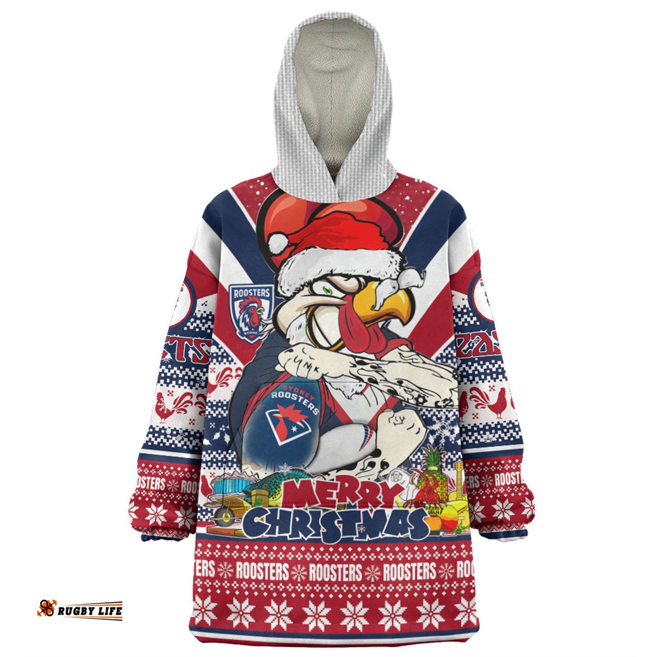 Sydney Roosters Christmas Custom Snug Hoodie - Easts Rooster Santa Aussie Big Things Snug Hoodie