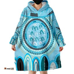 custom text and number aboriginal stand up circle dot with lizard version blue wearable blanket hoodie