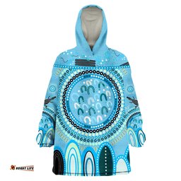 custom text and number aboriginal stand up circle dot with lizard version blue wearable blanket hoodie