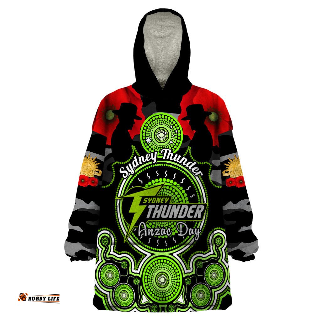 sydney thunder anzac 2024 wearable blanket hoodie lest we forget poppy mix camouflage