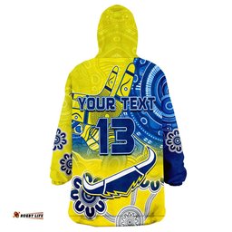 custom text and number cowboys rugby aboriginal boomerang go premiers north queensland wearable blanket hoodie