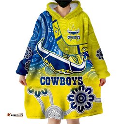 custom text and number cowboys rugby aboriginal boomerang go premiers north queensland wearable blanket hoodie