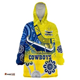custom text and number cowboys rugby aboriginal boomerang go premiers north queensland wearable blanket hoodie