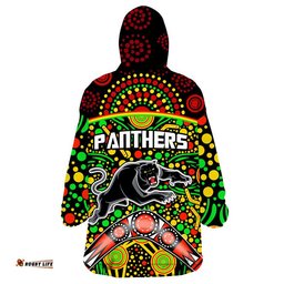 panthers rugby wearable blanket hoodie boomerang indigenous dots