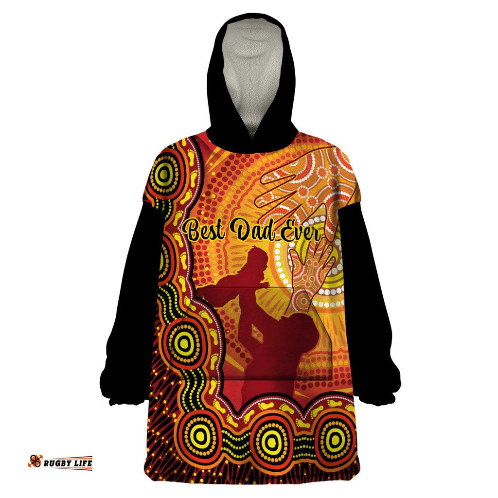 australia father day wearable blanket hoodie aussie best dad ever indigenous hand art