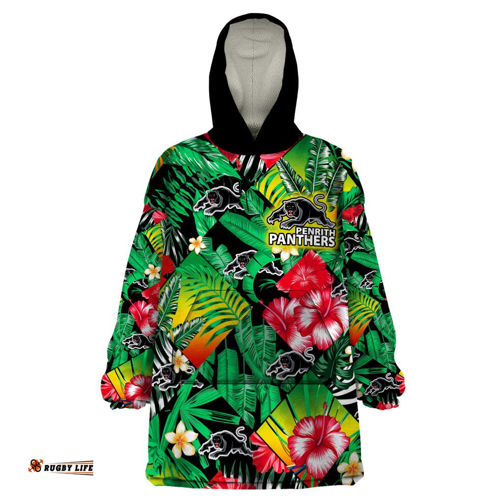 panthers rugby wearable blanket hoodie fashion tropical jungle flowers