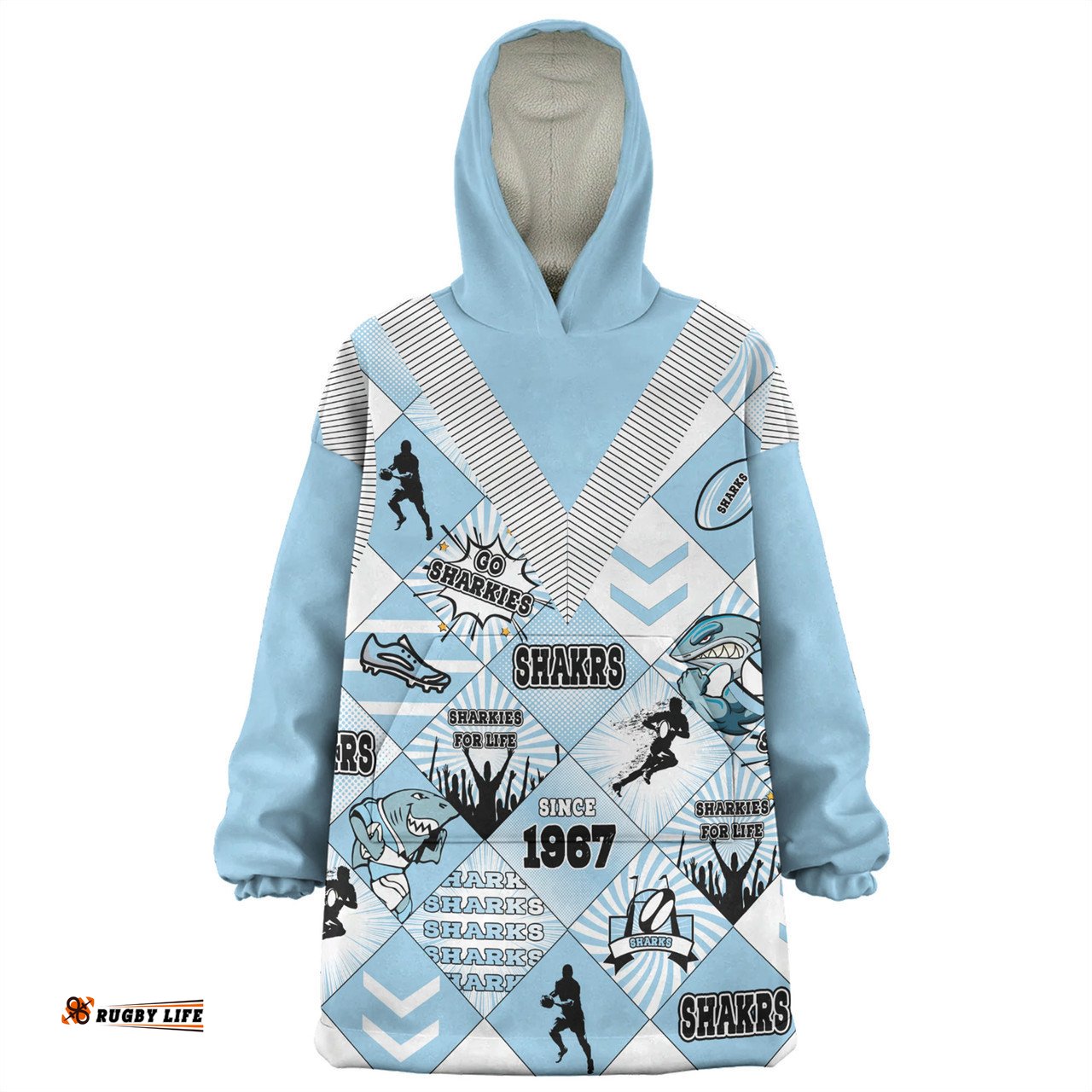 Cronulla-Sutherland Sharks Snug Hoodie - Argyle Patterns Style Tough Fan Rugby For Life