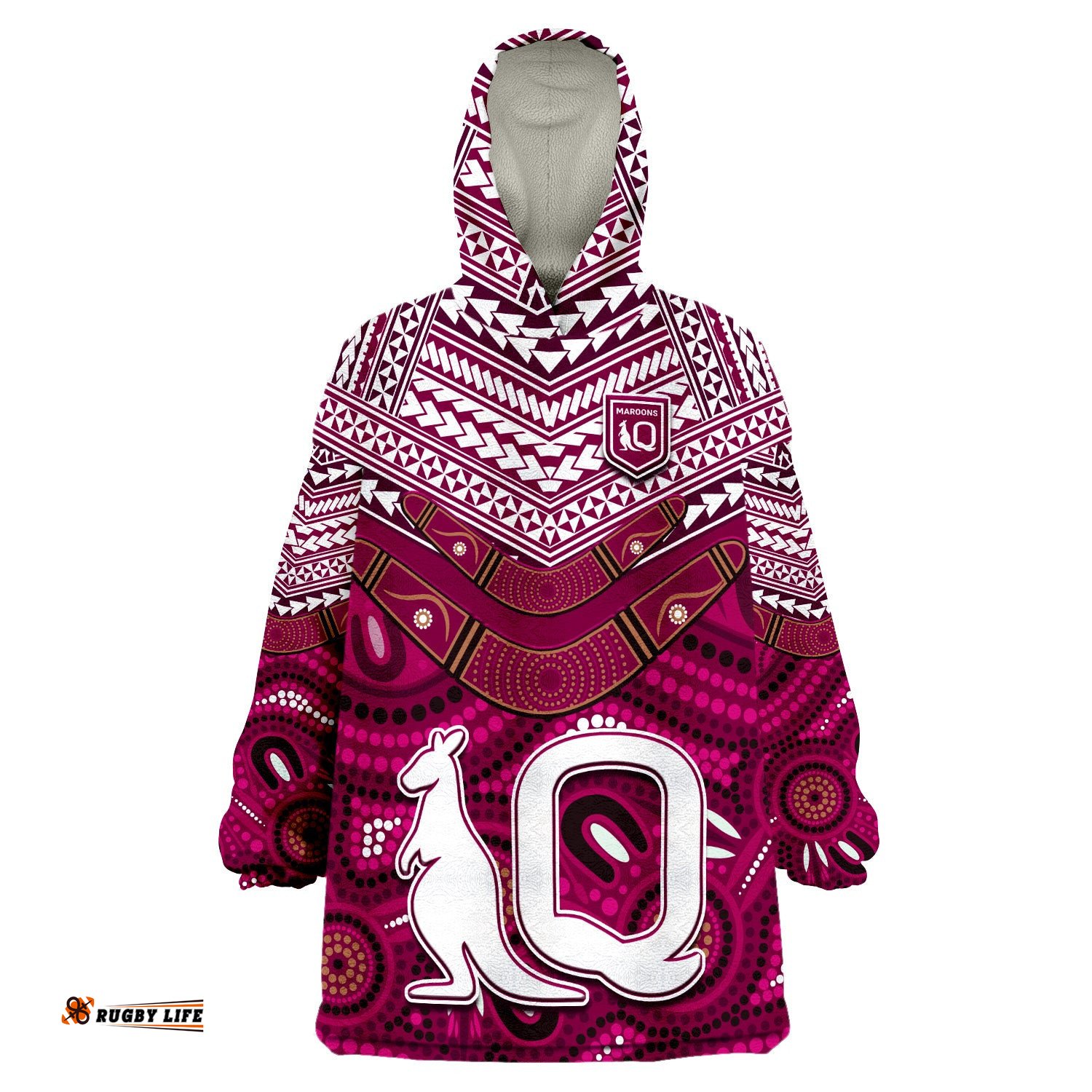 custom text and number qld maroons aboriginal and polynesia admirable wearable blanket hoodie