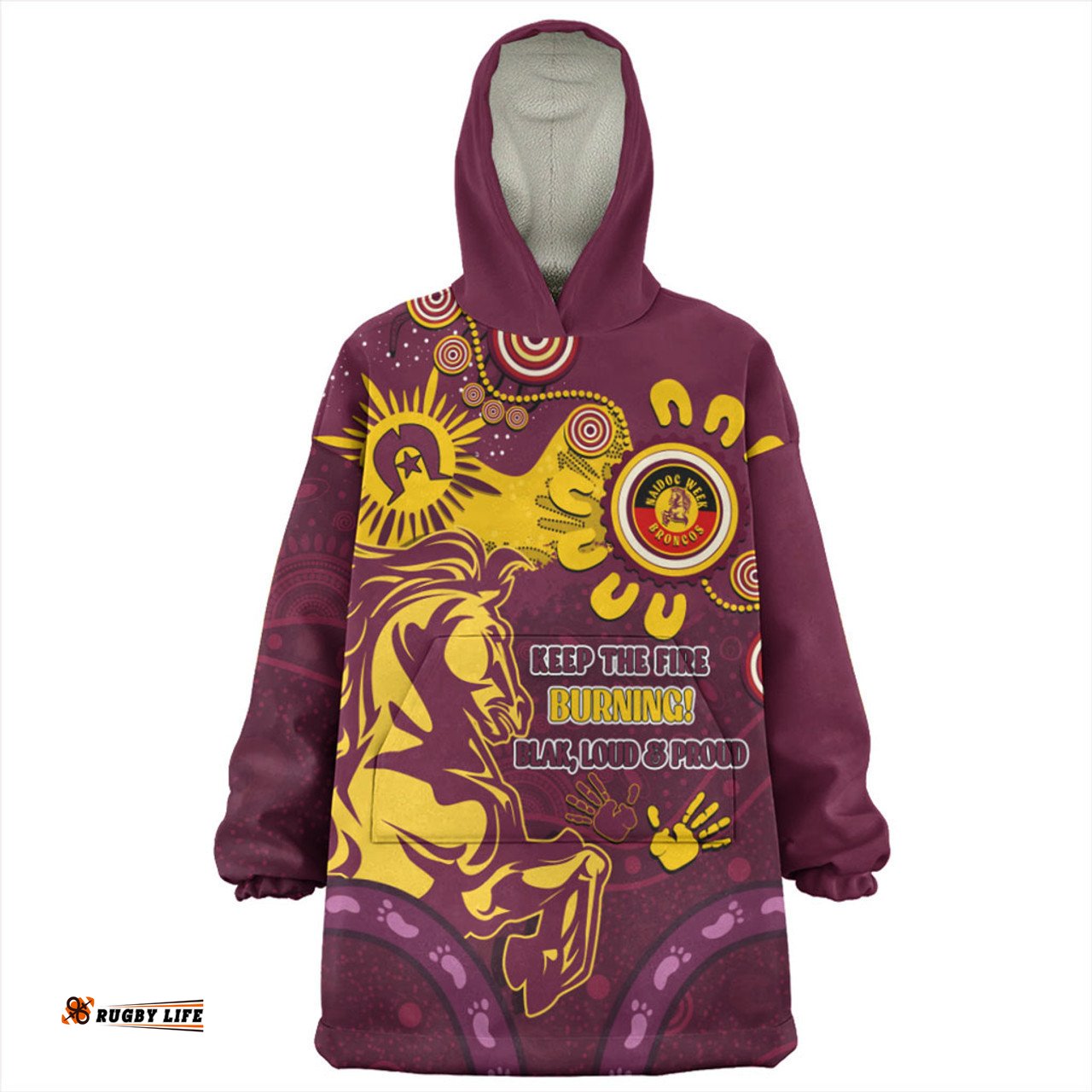 Brisbane Broncos Snug Hoodie Aboriginal Indigenous Naidoc Week Dreamtime Dot Painting With Flag