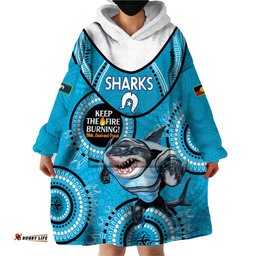 custom nrl sharks naidoc week wearable blanket hoodie keep the fire burning indigenous art