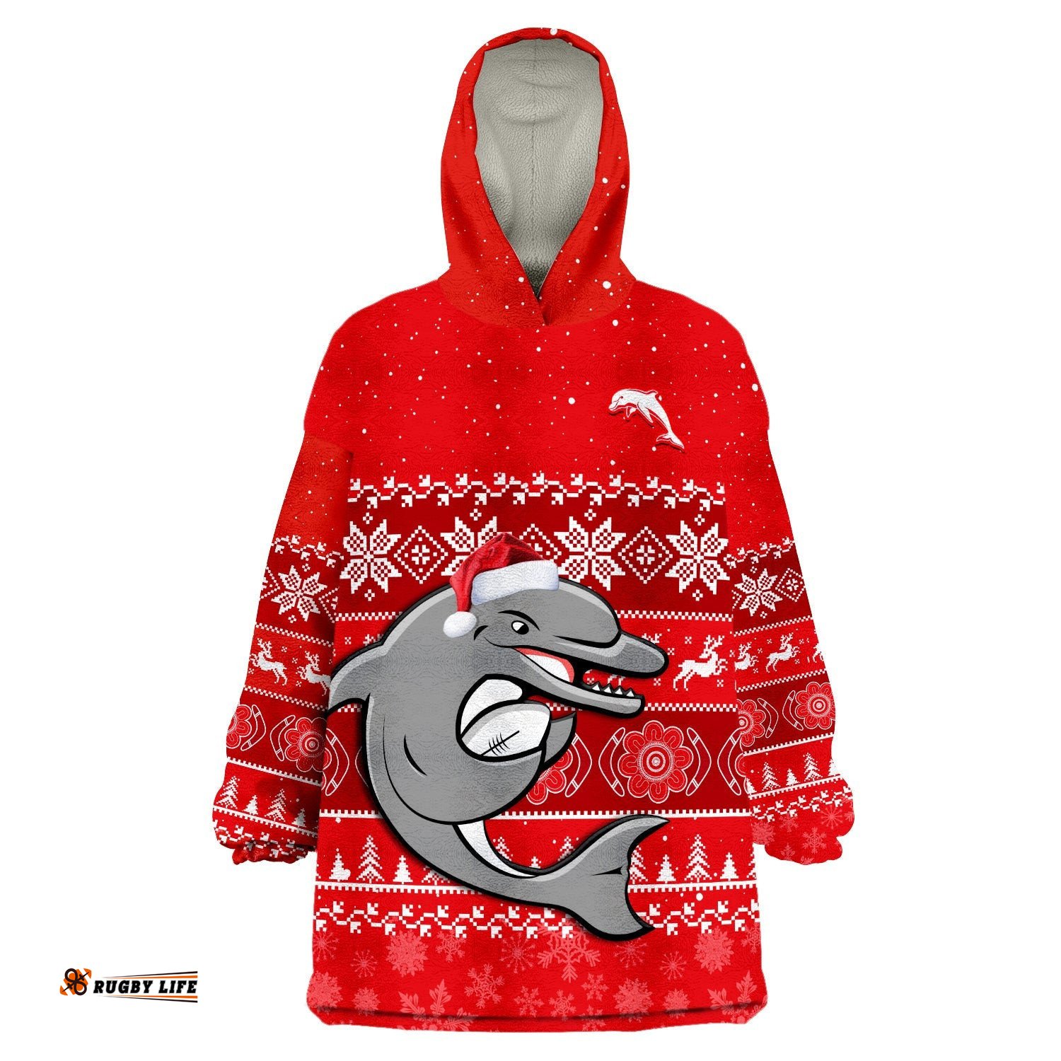 custom personalised dolphins rugby wearable blanket hoodie indigenous merry christmas