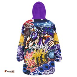 Melbourne Storm Australia And NZ Anzac Poppy Snug Hoodie - Lest We Forget Indigenous Melbourne Storm With Ball And Patterns Oodie Blanket