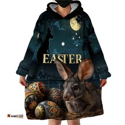 australia easter 2024 wearable blanket hoodie bunny with aboriginal eggs at starry night lt01