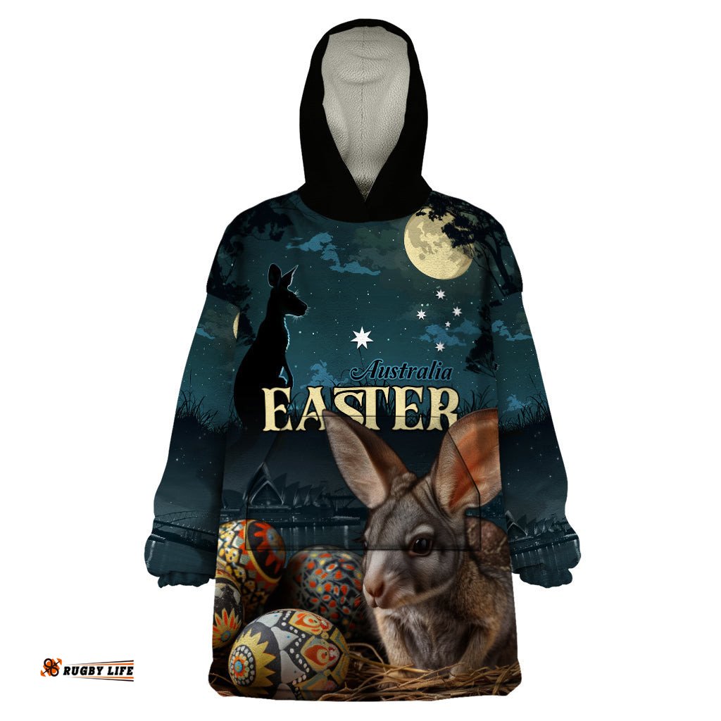 australia easter 2024 wearable blanket hoodie bunny with aboriginal eggs at starry night lt01